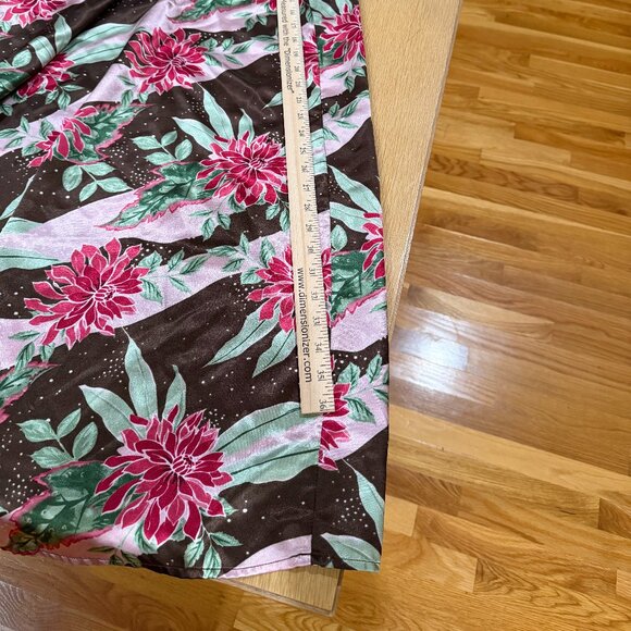 Plus 1X Slip Dress Satin Brown Pink Green Flowers Lace coquette new years bnwot - Picture 8 of 12